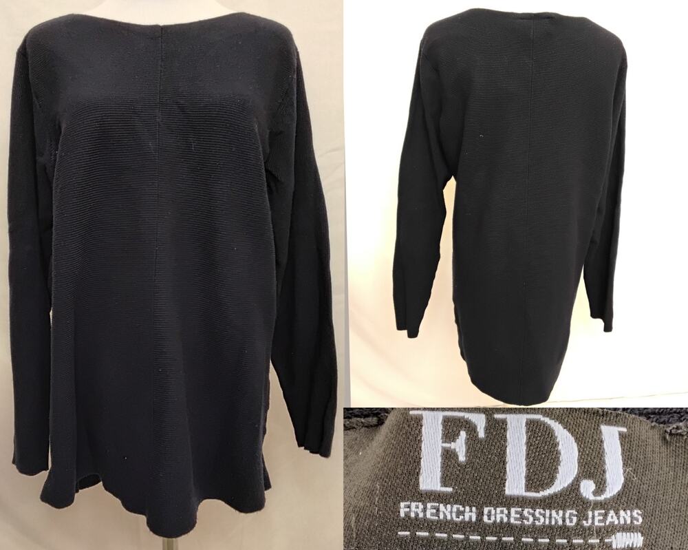 FDJ Sweater Women's S Navy Blue Rib-Knit Boat Neck #Z4742